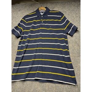 Tommy Hilfiger Men's Polo Shirt Short Sleeve Blue Yellow & White Striped Size‎ L